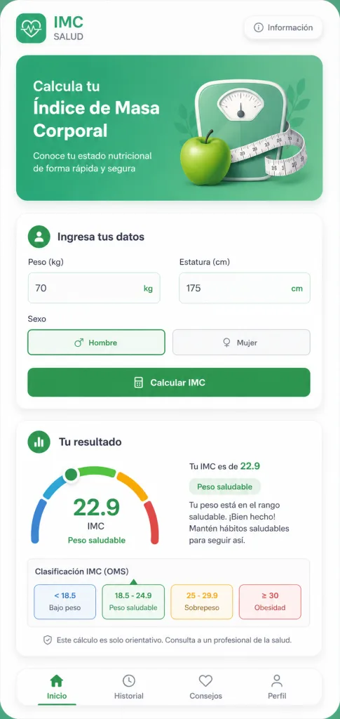 IMC Salud: Calculadora de Índice de Masa Corporal